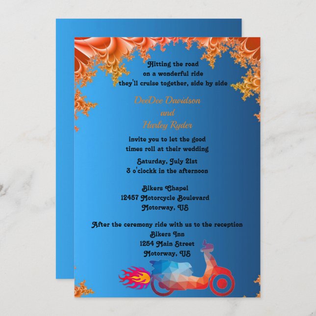 Multi-color Motorcycle Wedding Invitation (Front/Back)