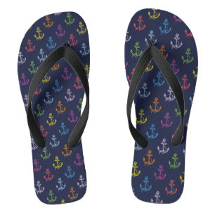 Multi-Color Nautical Boat Anchors Pattern Flip Flops