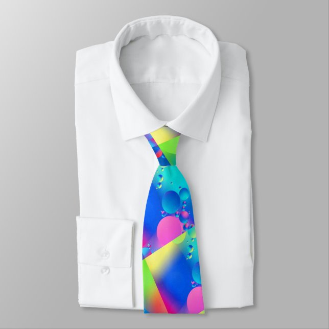 Multi Color Neon Abstract With Bubbles Neck Tie (Tied)
