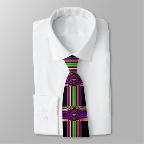 Multi Color Neon  Stripe And Diamond Necktie