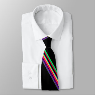 Multi Color Neon Stripes On Black Necktie