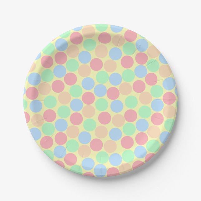Multi-Color Pastel Dots Pattern Paper Plates (Front)