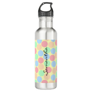 Multi-Color Pastel Dots Pattern Personalised Stainless Steel Water Bottle
