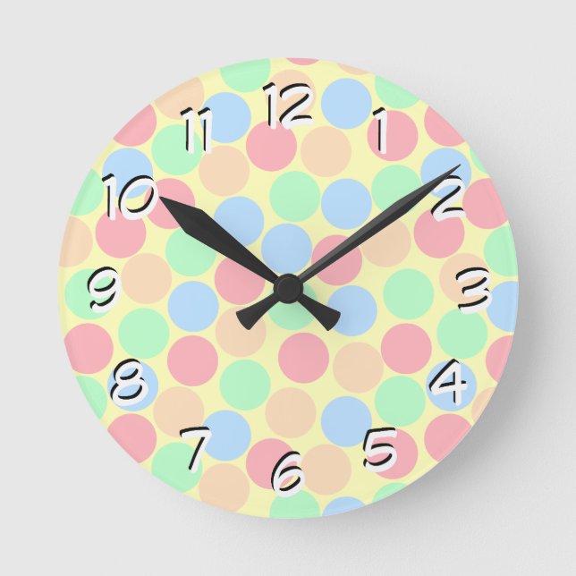 Multi-Color Pastel Dots Pattern Round Clock (Front)