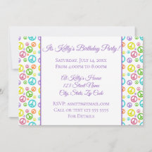 Multi-Color Peace Signs Retro Birthday Invitation