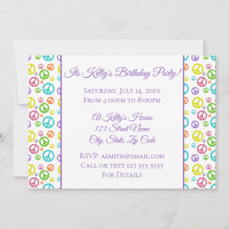 Multi-Color Peace Signs Retro Birthday Invitation