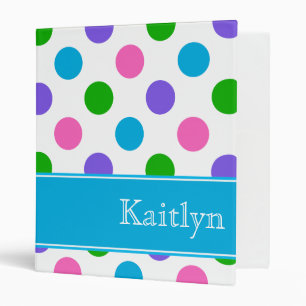Multi Color Polka Dots Blue Personalized 3 Ring Binder