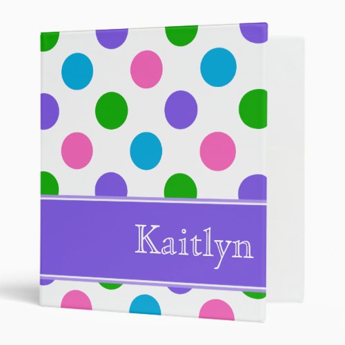 Multi Color Polka Dots Personalized 3 Ring Binder