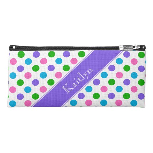 Multi Color Polka Dots | Purple | Personalized Pencil Case (Front)