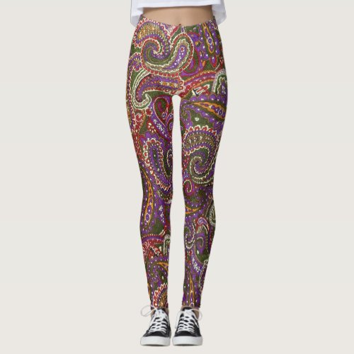 Multi_Color Purple Decorative Paisley Leggings