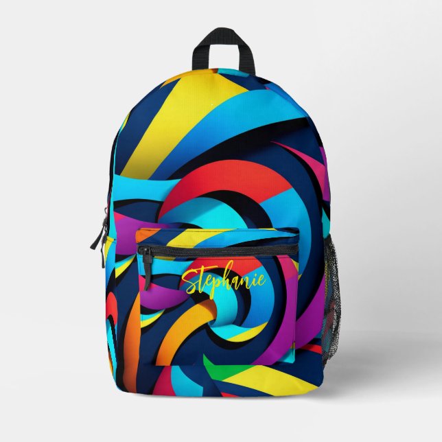 Multi-color Rainbow Abstract Custom Name  Printed Backpack (Front)