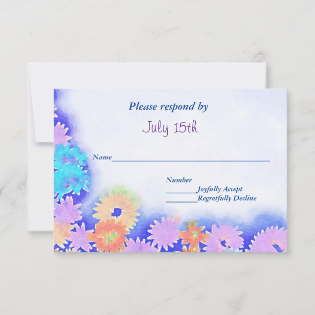 Multi Color Rainbow Boho Flowers RSVP Card (Front)