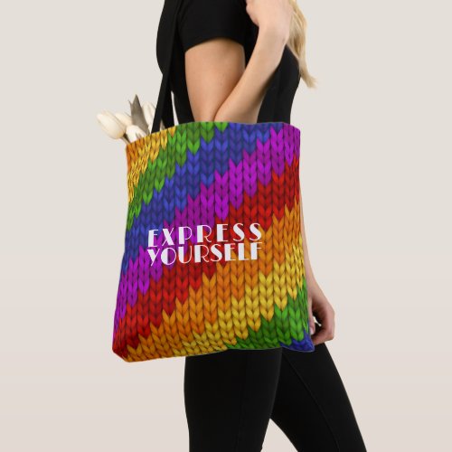 Multi_color Rainbow Modern Quote EXPRESS YOURSELF  Tote Bag