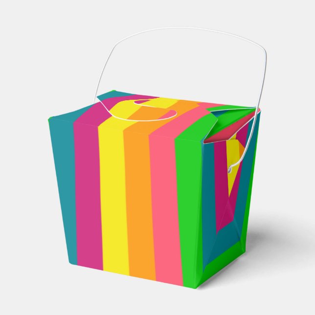 Multi Color Rainbow Vertical Stripes Pattern Favor Boxes (Front Side)