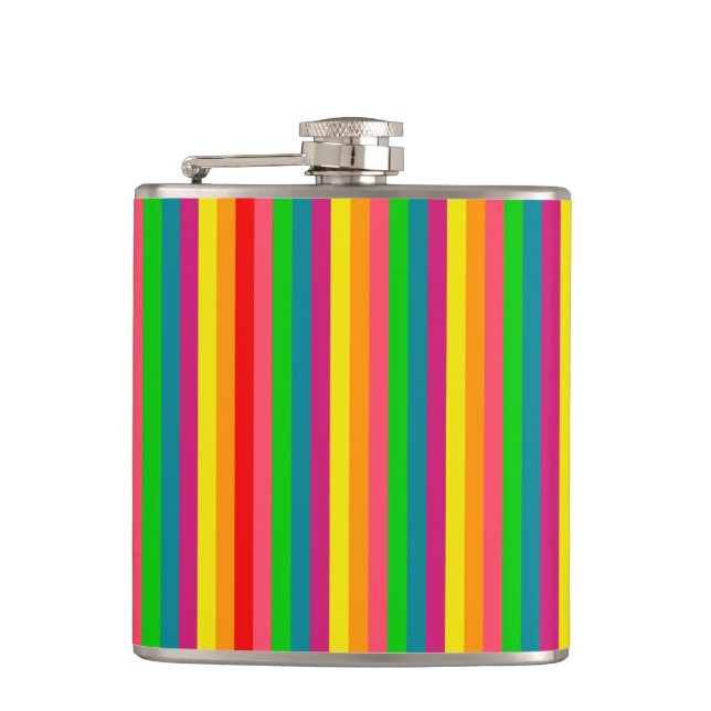 Multi Color Rainbow Vertical Stripes Pattern Flask (Front)