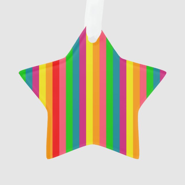 Multi Color Rainbow Vertical Stripes Pattern Ornament (Back)