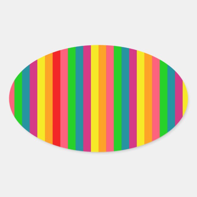 Multi Color Rainbow Vertical Stripes Pattern Oval Sticker (Front)
