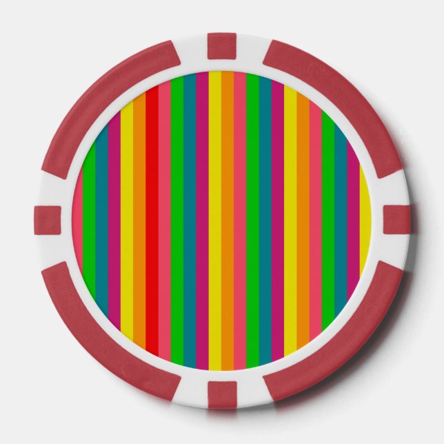 Multi Color Rainbow Vertical Stripes Pattern Poker Chips (Front)