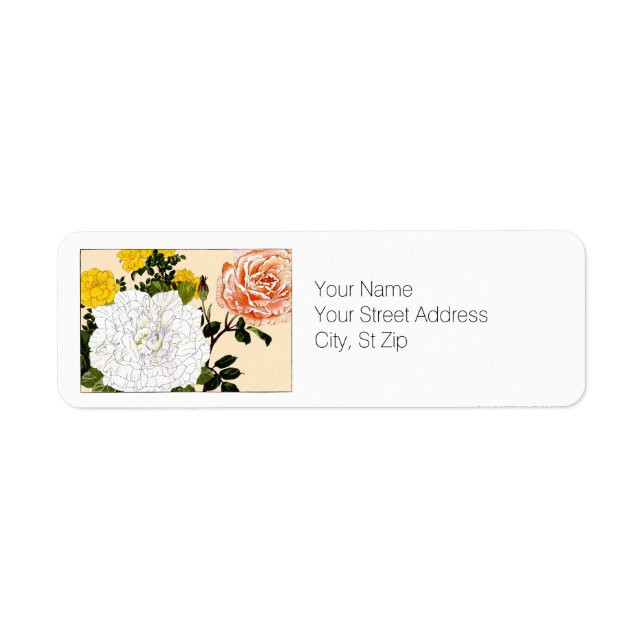 Multi-color Rose, Botanical Art Address Label (Front)