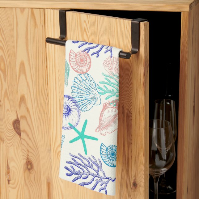 Multi-color Sea Shells Kitchen Towel (Thirds Fold)