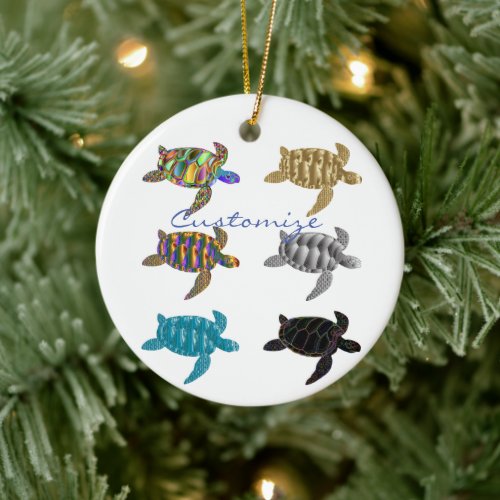 Multi_color Sea Turtles Thunder_Cove Ceramic Ornament