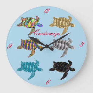 Multi-color Sea Turtles Thunder_Cove Large Clock
