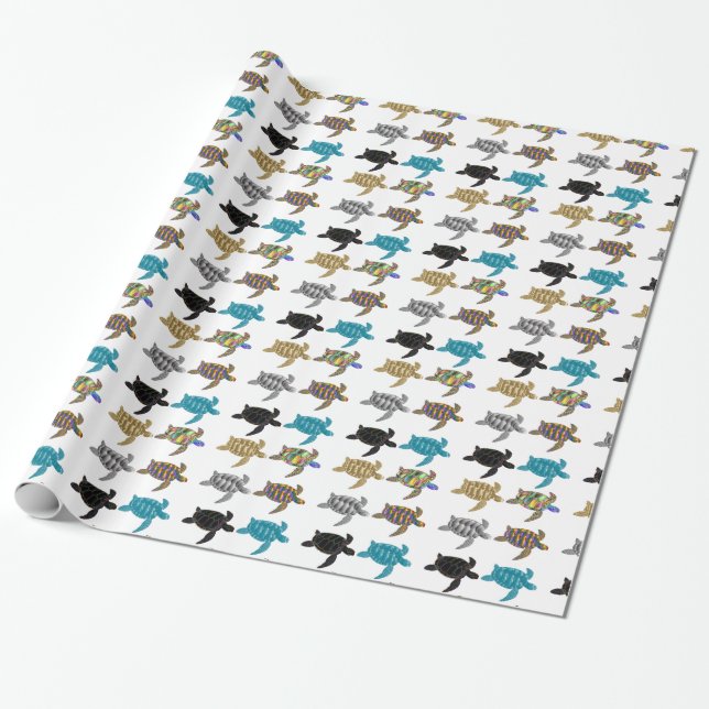 Multi-color Sea Turtles Thunder_Cove Wrapping Paper (Unrolled)