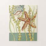 Multi-Color Shell Party Jigsaw Puzzle<br><div class="desc">Charikilia Zarris is a talented artist know for her ocean artwork. Her images are peaceful and calm relaxing you with every picture. Get this nautical piece of artwork with a starfish and a Conch shell being the center of it all, bordered with beautiful kelp. This image will look great on...</div>