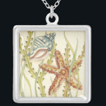 Multi-Color Shell Party Silver Plated Necklace<br><div class="desc">Charikilia Zarris is a talented artist know for her ocean artwork. Her images are peaceful and calm relaxing you with every picture. Get this nautical piece of artwork with a starfish and a Conch shell being the center of it all, bordered with beautiful kelp. This image will look great on...</div>