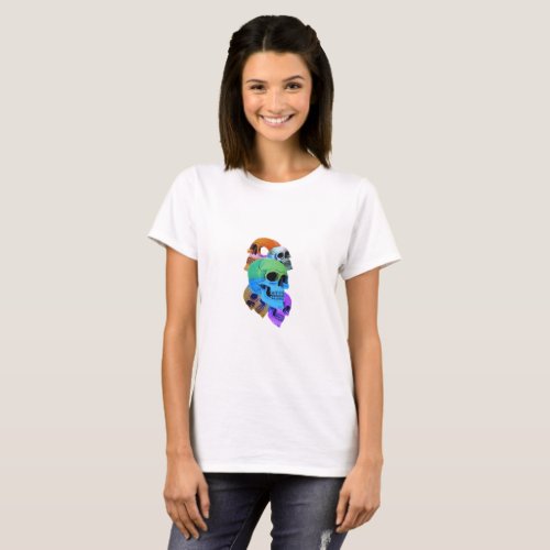 Multi Color Skulls Digital Art T_Shirt