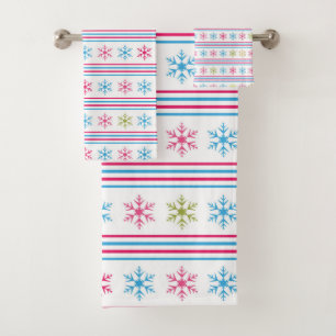 Multi Color Snowflakes Bath Towel Set