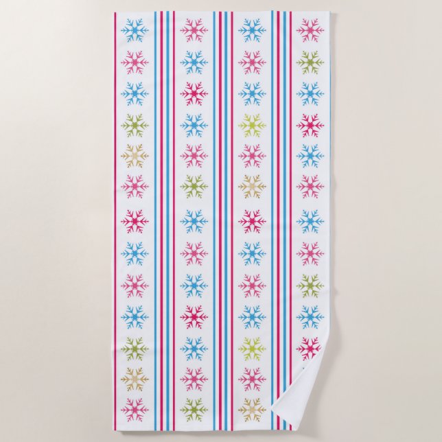 Multi Color Snowflakes Beach Towel (Front)