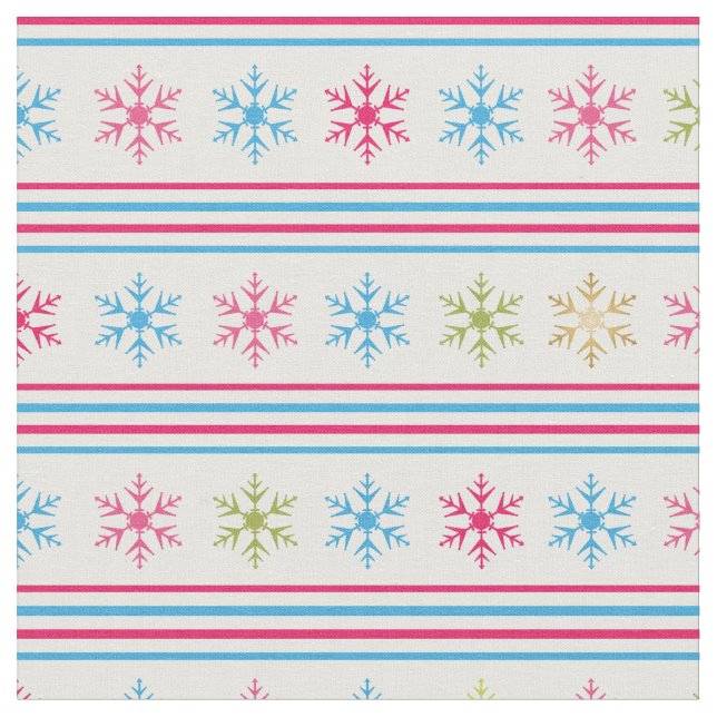 Multi Color Snowflakes Fabric (Close Up)