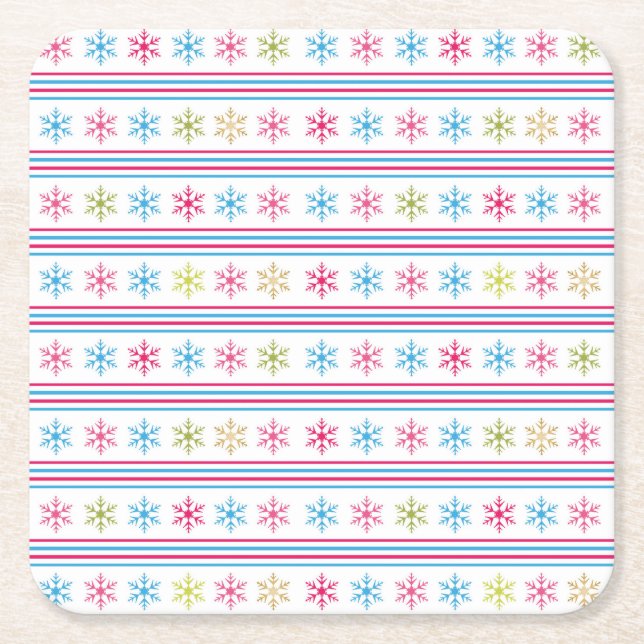 Multi Color Snowflakes Square Paper Coaster (Front)