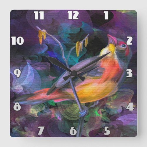 Multi Color Sparrow Bird  Square Wall Clock