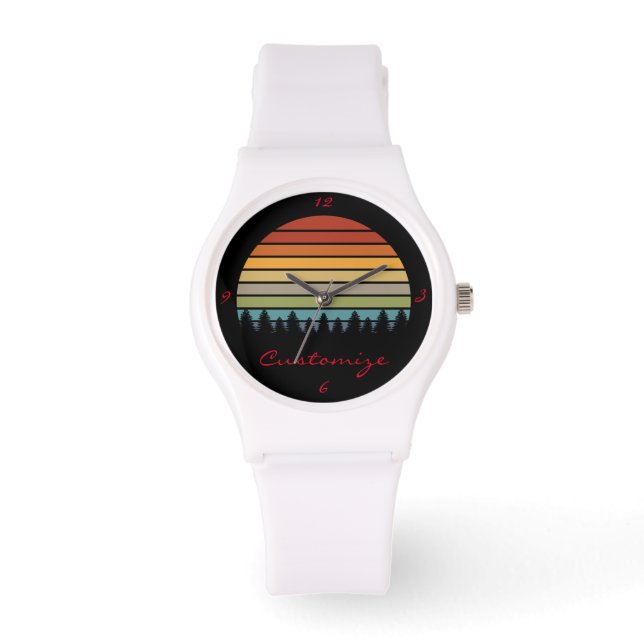 Multi-color striped moon with trees Thunder_Cove Watch (Front)