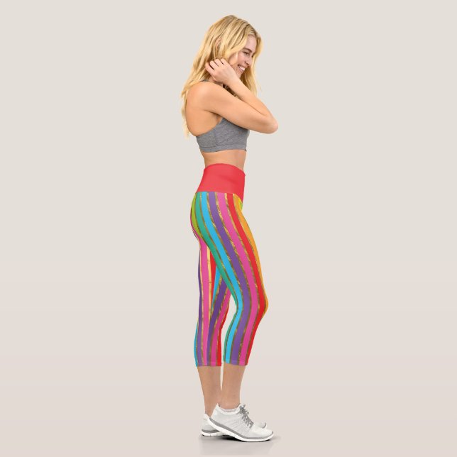 Multi Color Stripes with Gold Yoga Capris (Right)