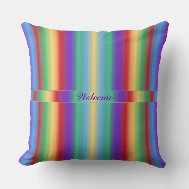 Multi Color Stripes with Ribbon Throw Pillow (Front)