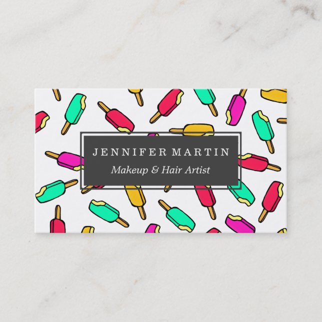 Multi Color Summer Popsicle Pattern Business Card (Front)