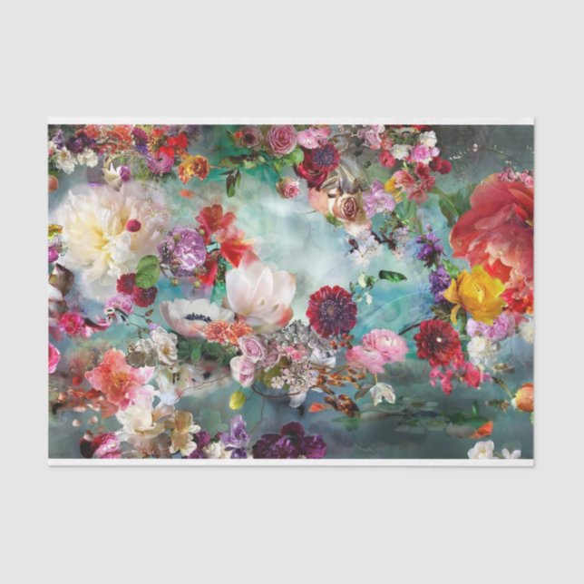 Multi Color Teal Blended Floral Tissue Pape Paper (Front)