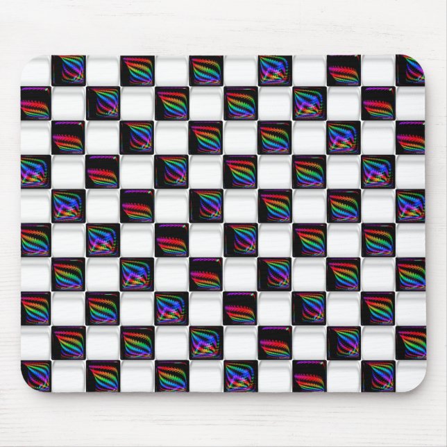 Multi color Techno Lights Checkerboard Pattern Mouse Pad (Front)