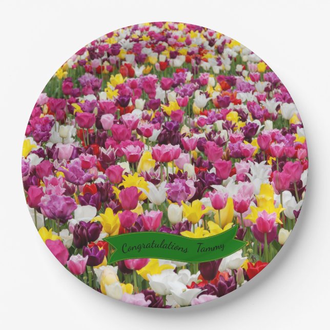 Multi Color Tulips Paper Plates (Front)