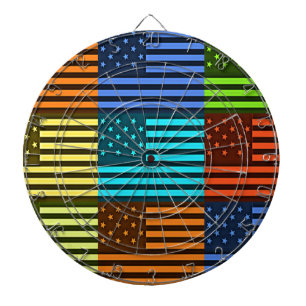 Multi-Color USA Flag Checkered: Modern Abstract Ve Dartboard With Darts