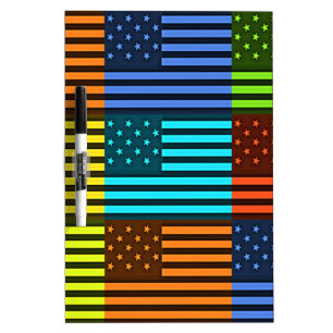 Multi-Color USA Flag Checkered: Modern Abstract Ve Dry Erase Board