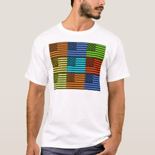 Multi-Color USA Flag Checkered: Modern Abstract Ve T-Shirt
