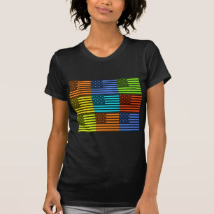 Multi-Color USA Flag Checkered: Modern Abstract Ve T-Shirt