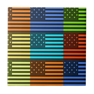 Multi-Color USA Flag Checkered: Modern Abstract Ve Tile