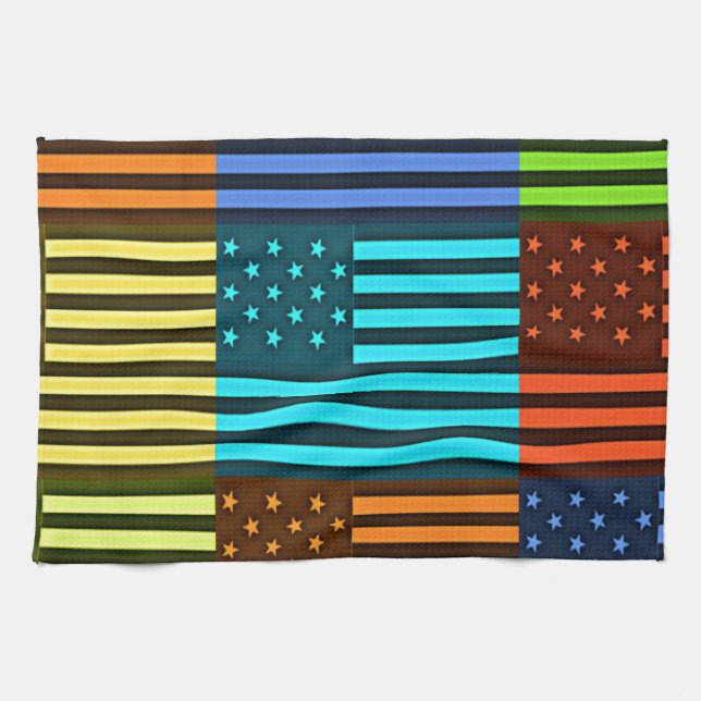 Multi-Color USA Flag Checkered: Modern Abstract Ve Towel (Horizontal)