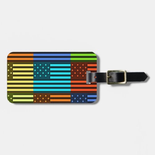 Multi color USA flag checkered vector pattern art  Luggage Tag