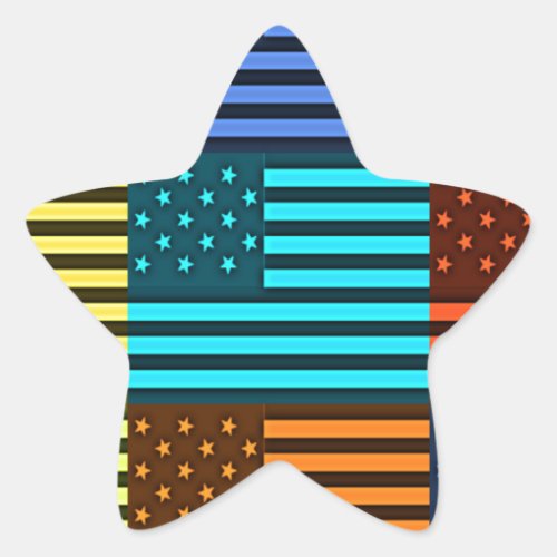 Multi color USA flag checkered vector pattern art  Star Sticker